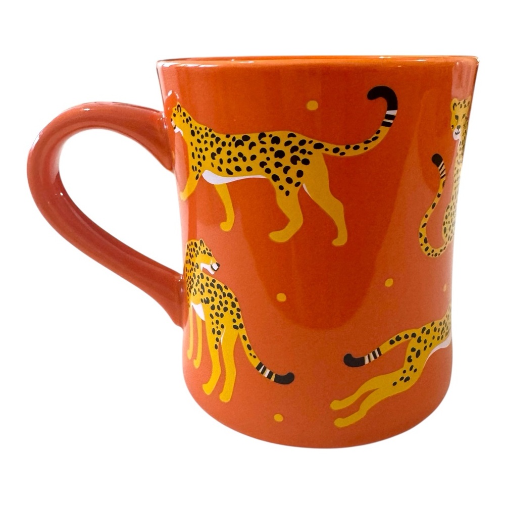 Be Fierce Oversized Cheetah Print Orange Ceramic Coffee Cup Tea Cocoa Mug NWT - Picture 3 of 5